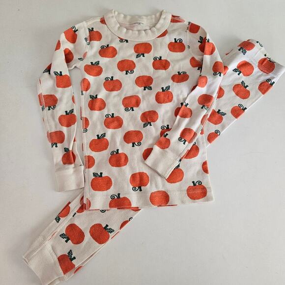 Hanna Andersson Halloween PJs 110 5 Pumpkin Orange Ivory 2pc‎ Pajamas - Picture 1 of 7